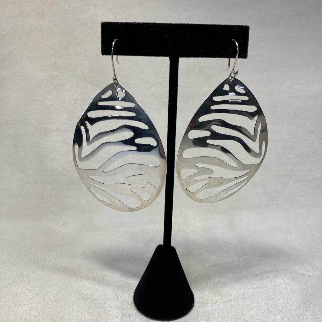 Vintage Hob Mexico Sterling Silver Cut Out Teardrop Earrings